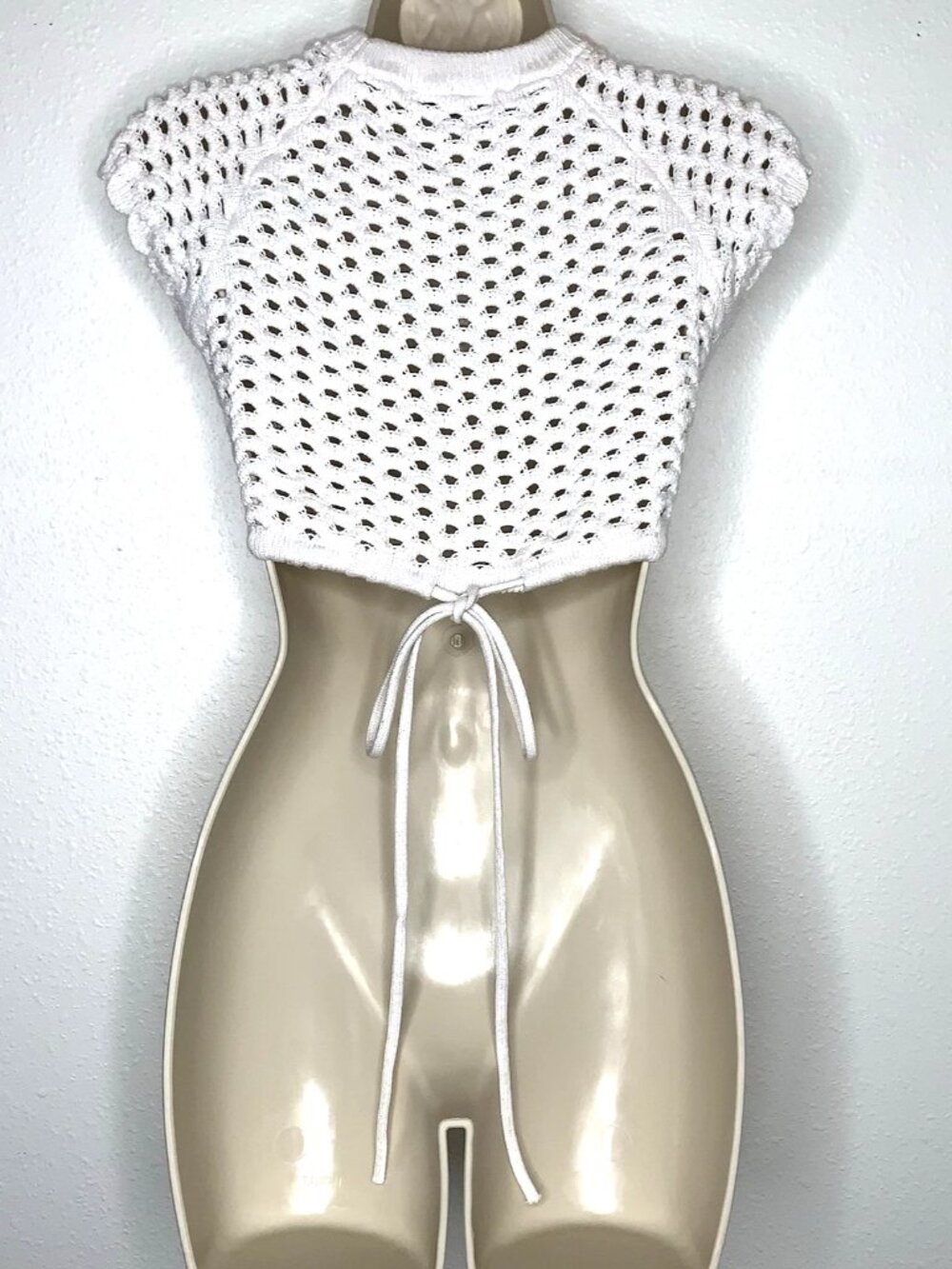 ZARA Open Weave Knit CROP Drawstring TOP S Cotton COTTAGECORE Hippie Y2K Crochet